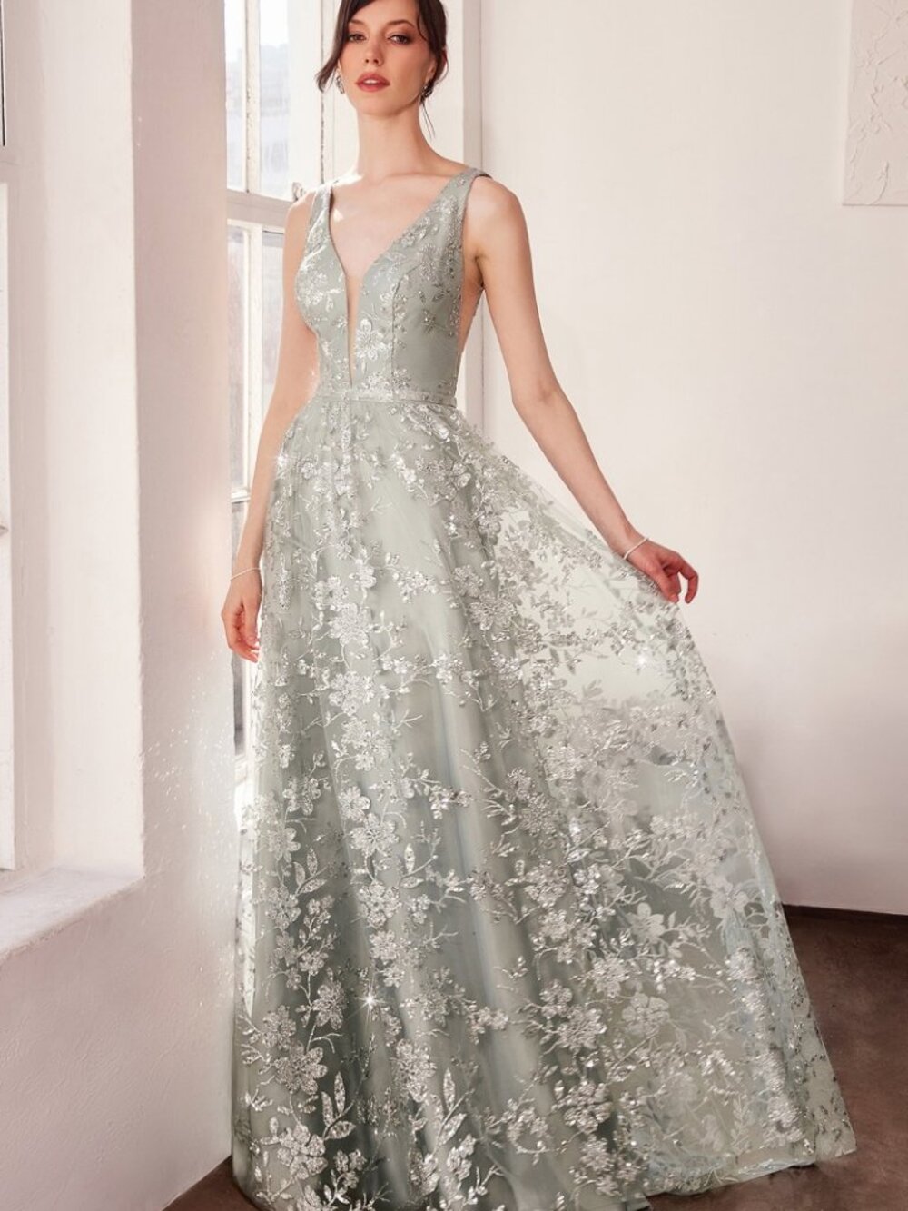 New Formal Long Sleeveless Sequins A-Line Dress w/ Glitter Embroidery CD T606